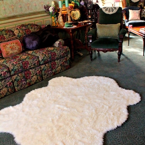Shaggy Off White Faux Fur Sheepskin  - Bear Skin Rug - Accent Throw Rug - Plush White Shag - Classic  Original Chubby Bear Design