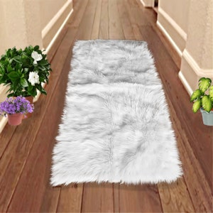 Faux Fur Rug - Shaggy Rectangle - Hallway Runner - Plush Accent Throw - Sheepskin - Fur Accents Hand Made USA - Designer Home Decor