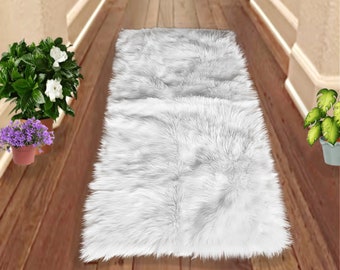 Faux Fur Rug - Shaggy Rectangle - Hallway Runner - Plush Accent Throw - Sheepskin - Fur Accents Hand Made USA - Designer Home Decor