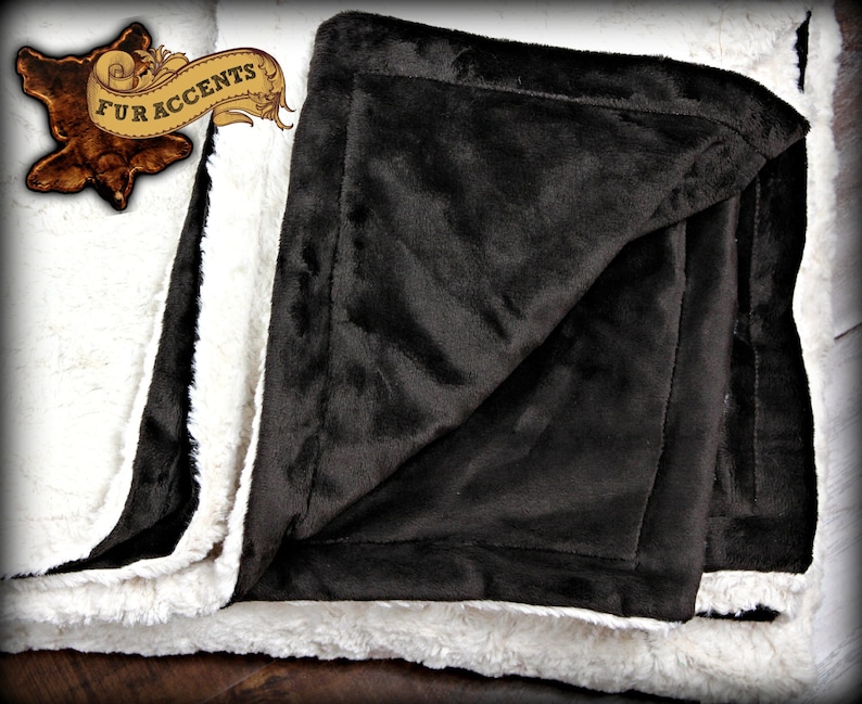Chenille Vintage White and Chocolate Brown Minky Fur Crushed Velvet Minky Cuddle Fur Bedspread Throw Blanket REVERSIBLE