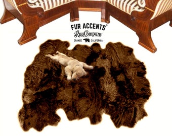 Shaggy Faux Fur Area Throw Rug - Black Buffalo Hide - Sheepskin - Bear Skin - Area Carpet - Soft Scrunch Shag Pelt - Hide - Designer Decor