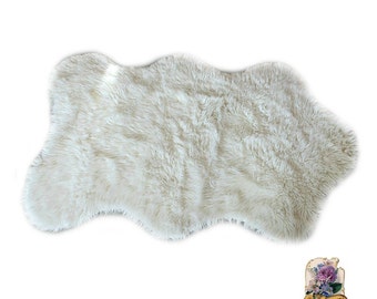 Plush Faux Fur Rug - Shaggy Sheepskin - Area Carpet - Accent Throw -Shag - Pelt Shape - Hide