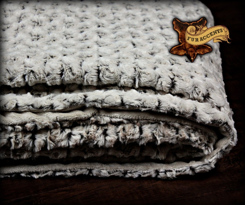 Taupe Rosebud Minky Cuddle Fur Bedspread Throw Blanket Taupe and Ivory Minky Lining REVERSIBLE - Chenille