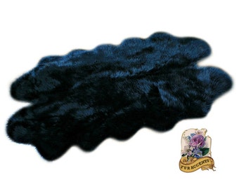 Shaggy Faux Fur Area Throw Rug - Black Shag Quatro Sheepskin - Area Carpet - Soft Scrunch Rug - Designer Decor