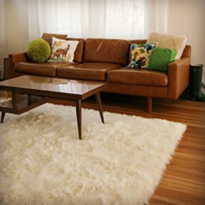 Plush Premium Faux Fur Shaggy Sheepskin Area Rug - White or Off White - Accent Throw - Rectangular - Contemporary Flooring Designer Rug