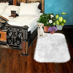 Faux Fur Area Rug - Shaggy Rectangle - Rounded Corners - Plush Accent Throw - Sheepskin - Fur Accents Hand Made USA - Designer Home Decor
