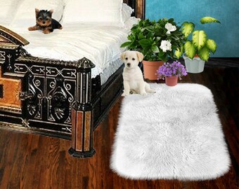Faux Fur Area Rug - Shaggy Rectangle - Rounded Corners - Plush Accent Throw - Sheepskin - Fur Accents Hand Made USA - Designer Home Decor