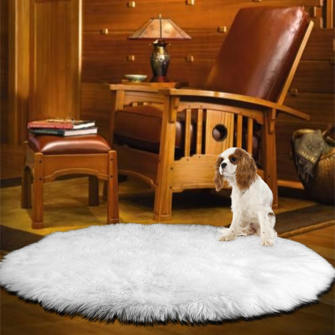 Round Rug Fur Thick Faux Fur Round Rug – Shaggy Sheepskin Style, Plush Accent Rug - Etsy