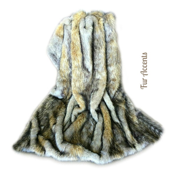 Gold and Gray Wolf - Coyote Throw Blanket - Premium Faux Fur - Gray Tones and Warm Gold Highlights  - Softest Minky Lining