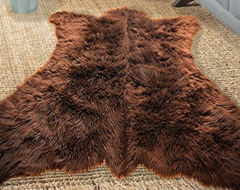 Bear Skin Rug, Realistic, Lifesize, Shaggy Faux Fur Area Rug, Throw Rug, Shag Carpet, Thick Shag Pelt, Hide, Designer Decor, Hand Made USA