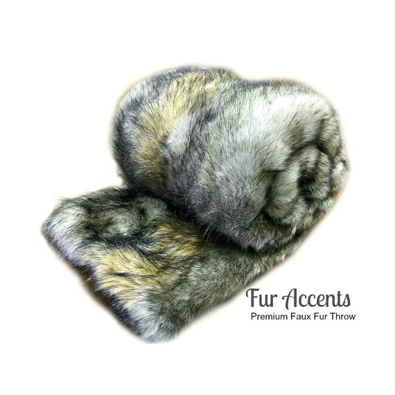 Gold and Gray Wolf - Coyote Throw Blanket - Premium Faux Fur - Gray Tones and Warm Gold Highlights  - Softest Minky Lining