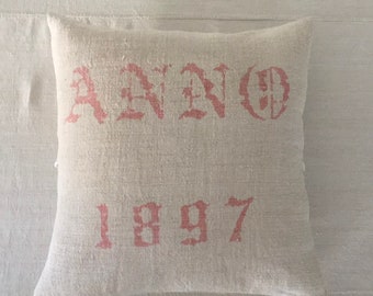 NCT1712 Red and Mustard Stripe Tablecloth Linen for Cafe Tables Small Tables with Monograms Vintage Fabric Handmade Linen