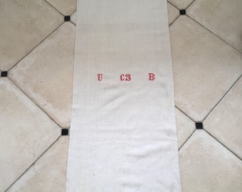 NS1721 Monogrammed 'UCSB' Natural Limestone Vintage Linen Grainsack