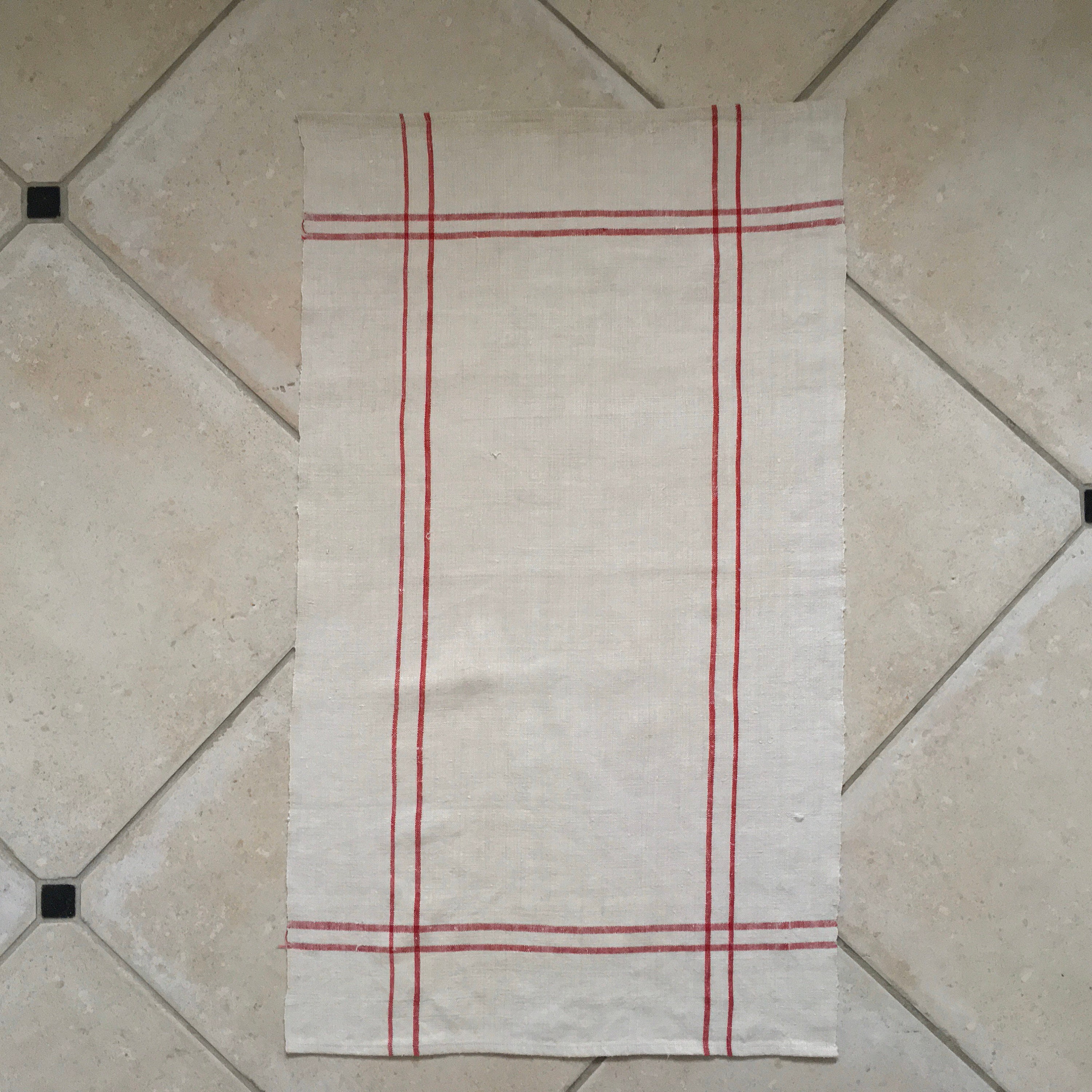 Red Stripe Tea Towel Linen Vintage Fabric Handmade Linen NTT 2004