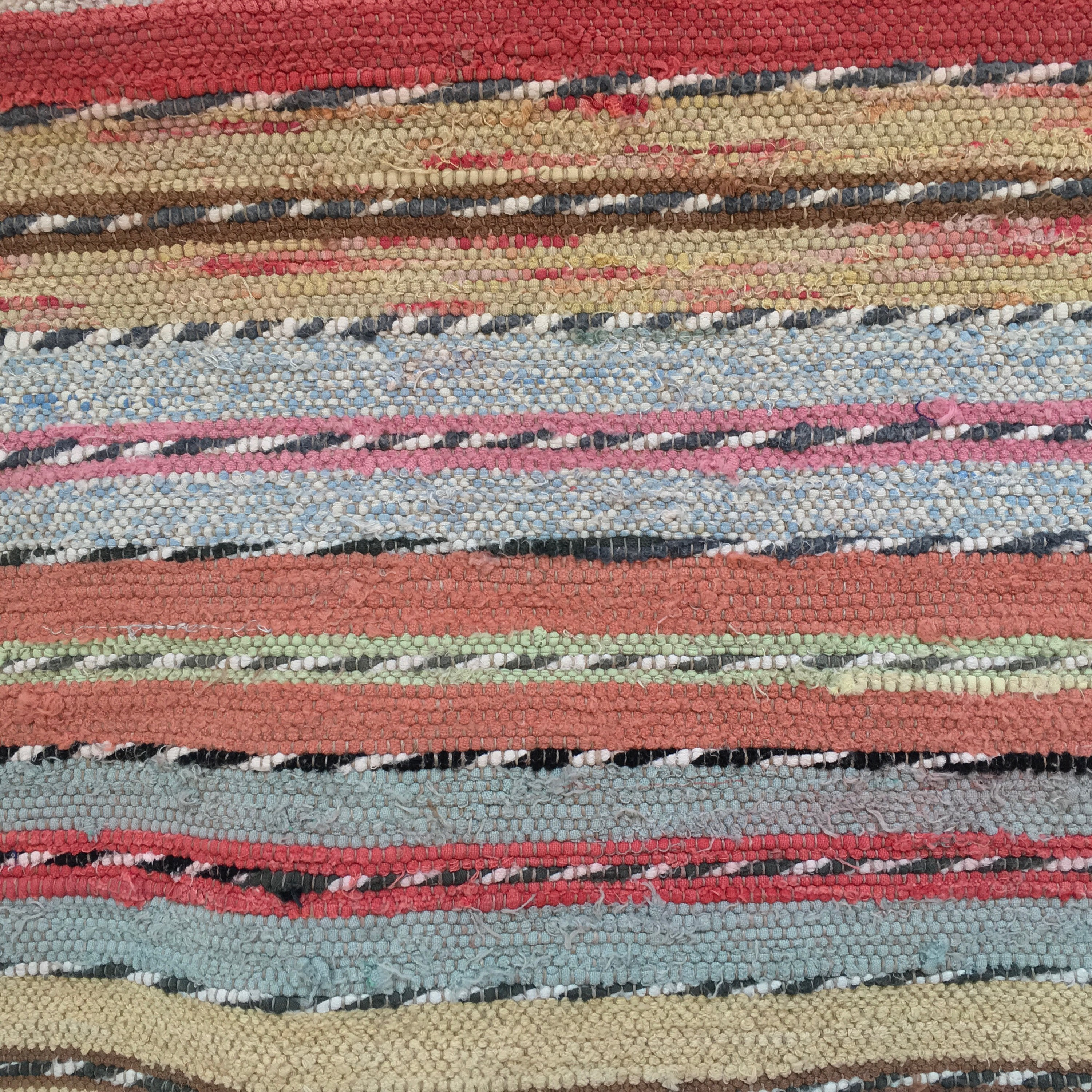 Vintage Swedish Rag Rug with Multi Colored Stripes Twist Weave