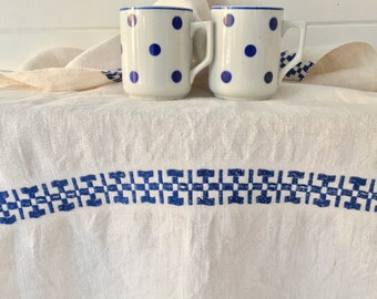 Royal Blue Stripe Tea Towel Guest Towel Table Centre Off White Floppy Linen Handmade Washed and ready to GO  NTT2204