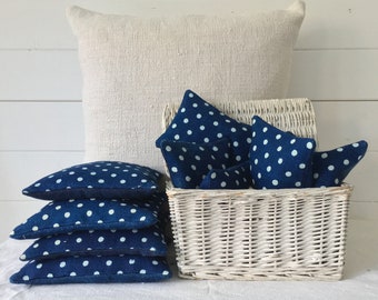 Polka Dot Indigo Linen Lavender Pillows Bags Sachets Hand Made Drawer WardrobeHungarian Natural Lavender LinenHand Dyed Indigo