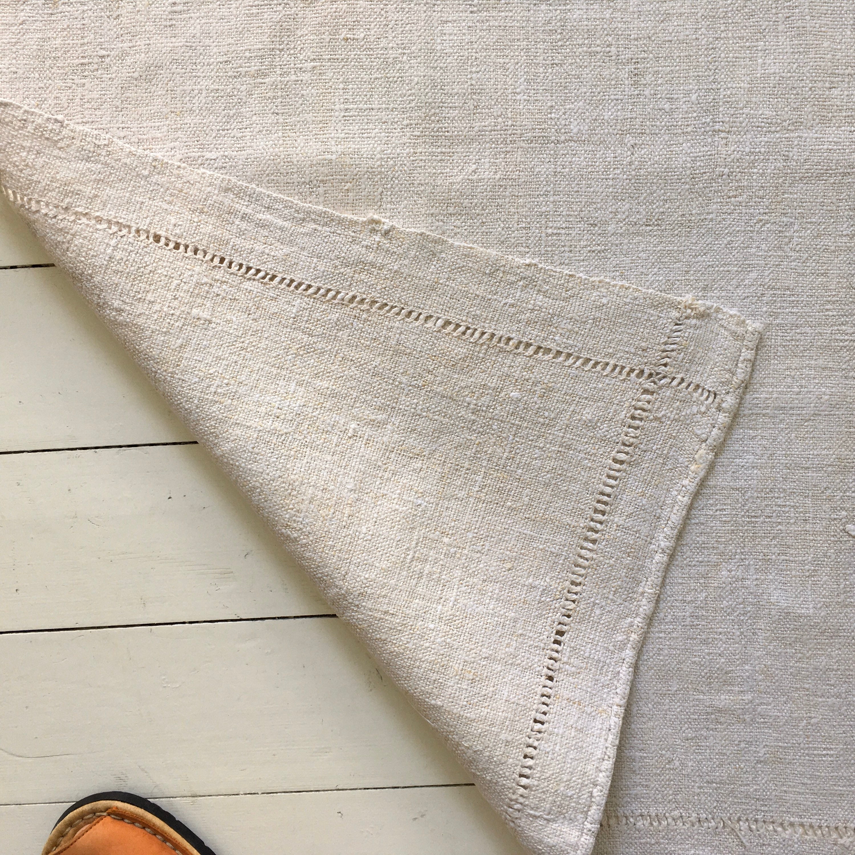 NNP2000 Handwoven Plain Textured Hand Spun Linen Napkin Open Threadwork Vintage Fabric Hand