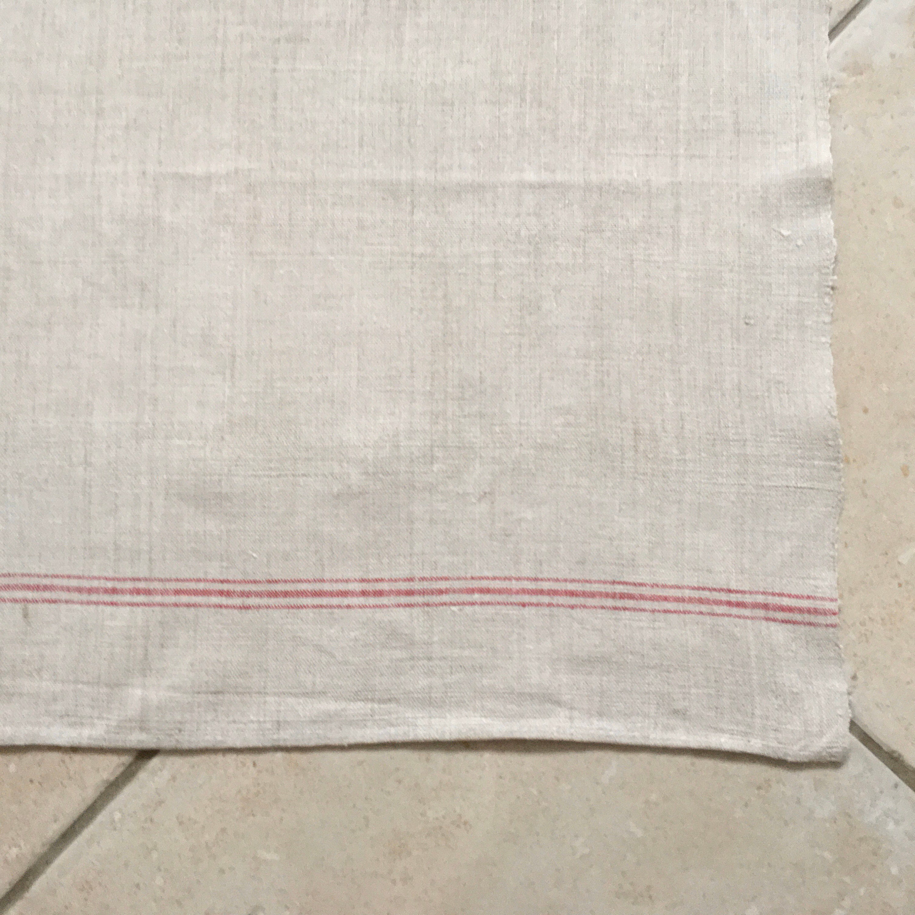 Red Stripe Tea Towel Linen Vintage Fabric Handmade Linen NTT2006