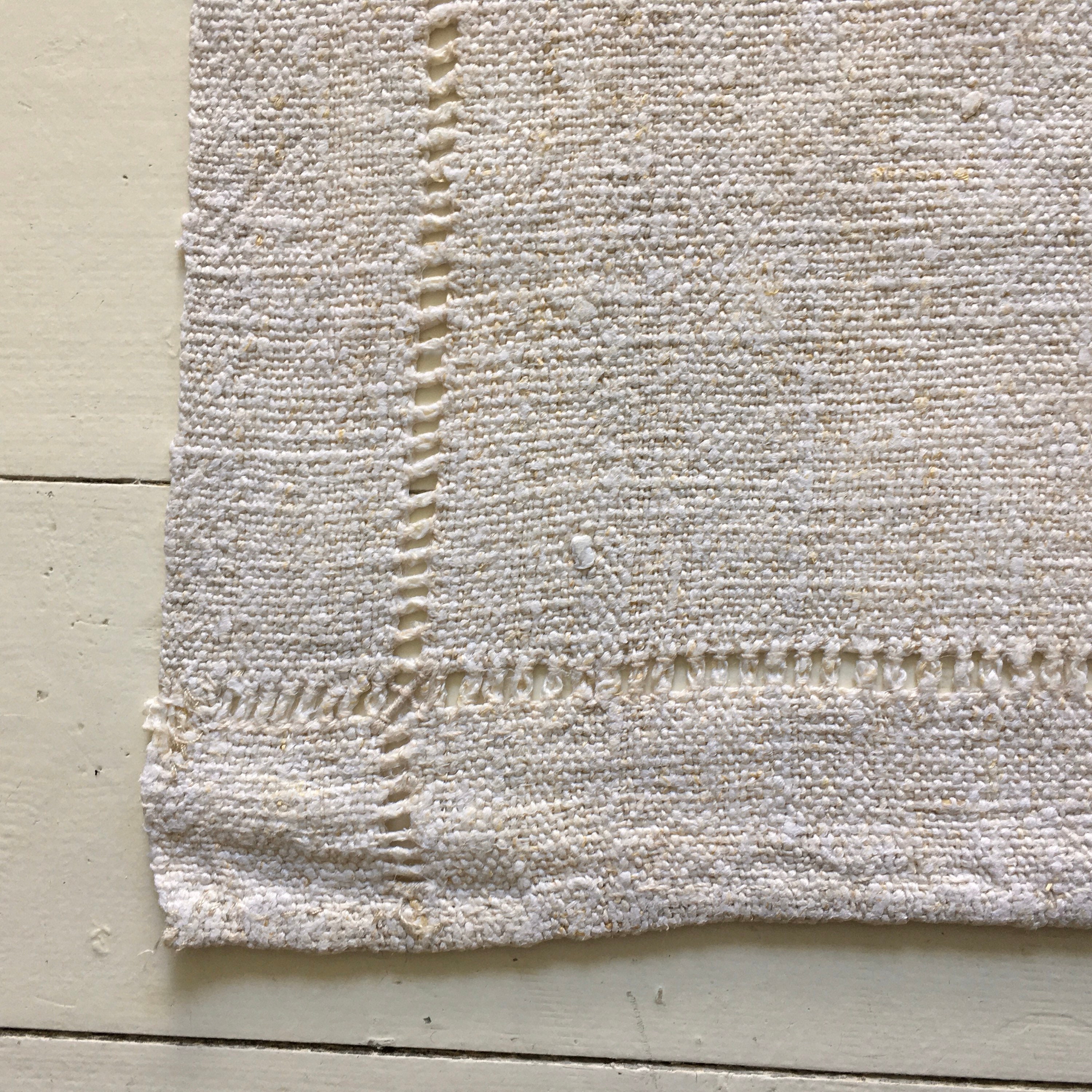 NNP2000 Handwoven Plain Textured Hand Spun Linen Napkin Open Threadwork Vintage Fabric Hand