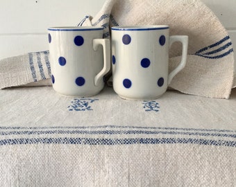 Royal Blue Stripe Tea Towel Guest Towel Table Centre Off White Floppy Linen Handmade  E I Monogram Washed and ready to GO  NTT2205