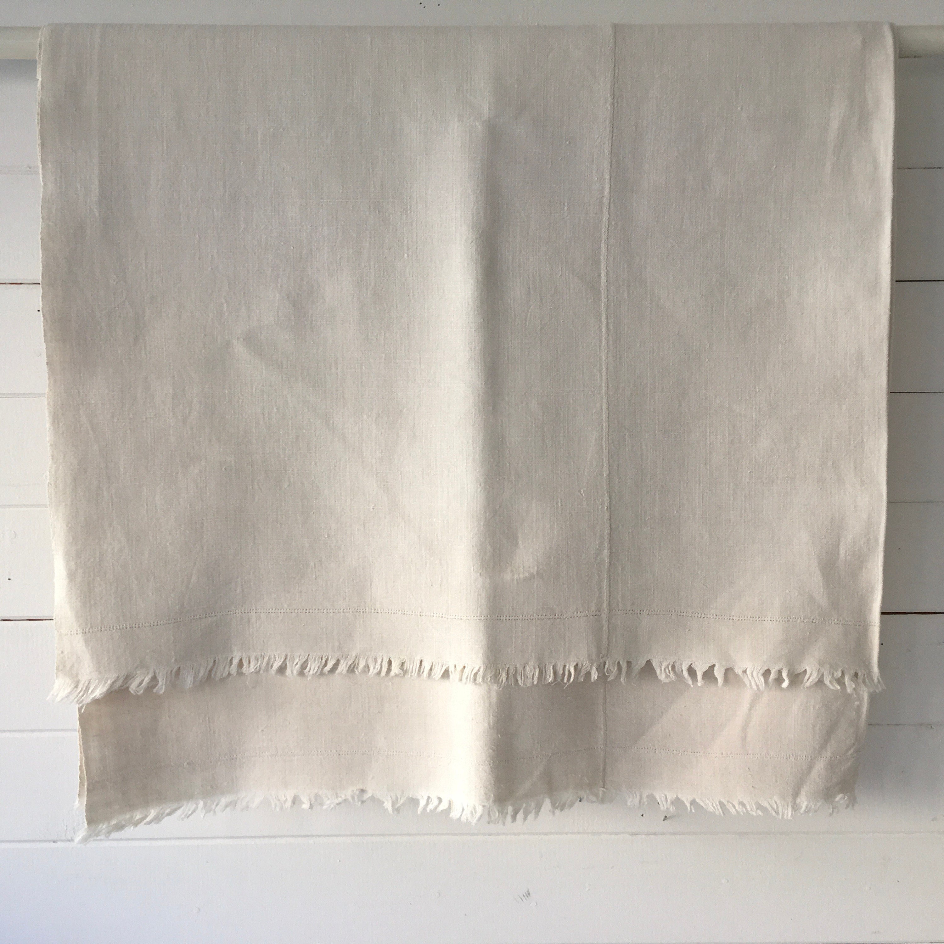 Off White Tablecloth Sheet Fine Hand Spun Linen with Open Thread Work