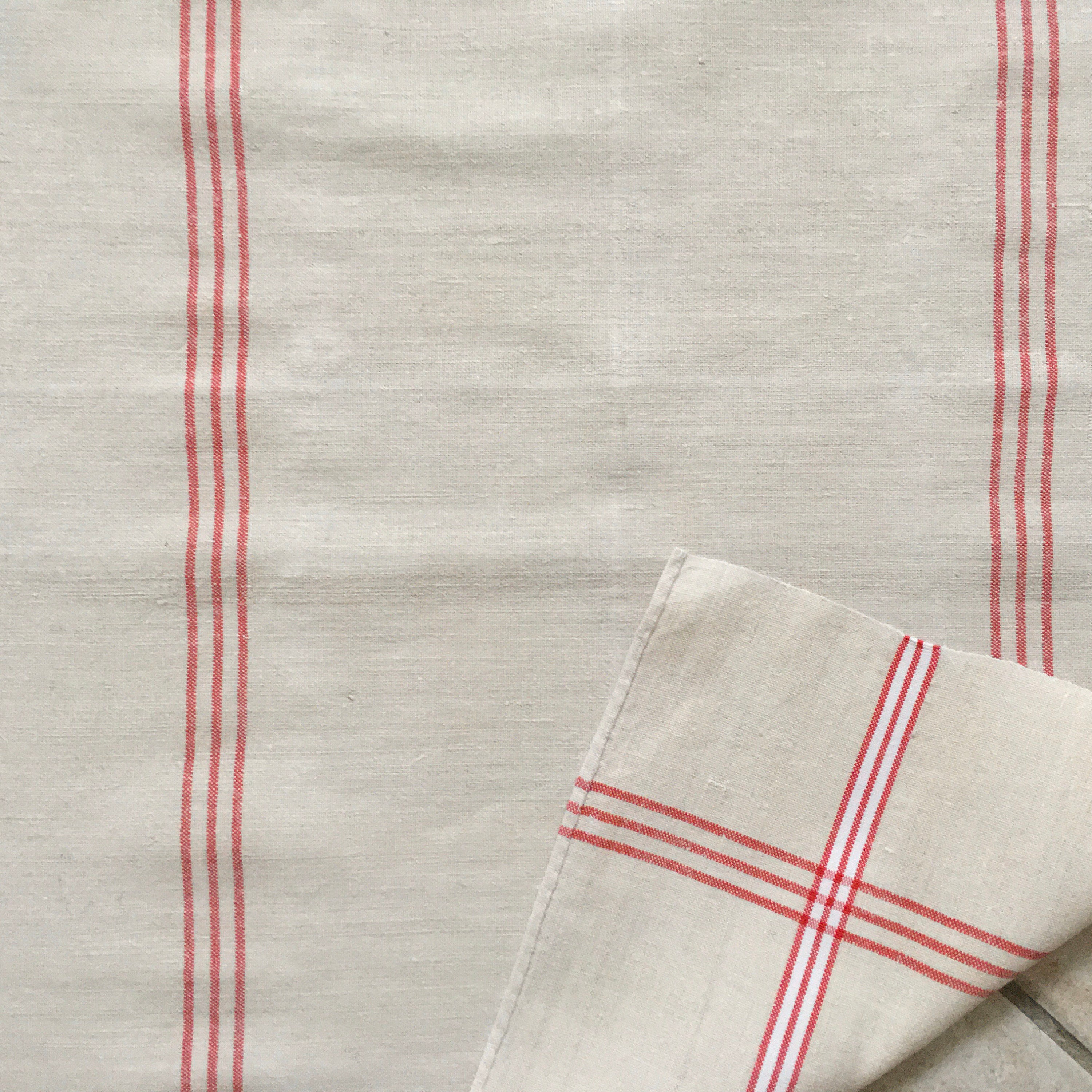 Red Stripe Tea Towel Linen Vintage Fabric Handmade Linen NTT 2001