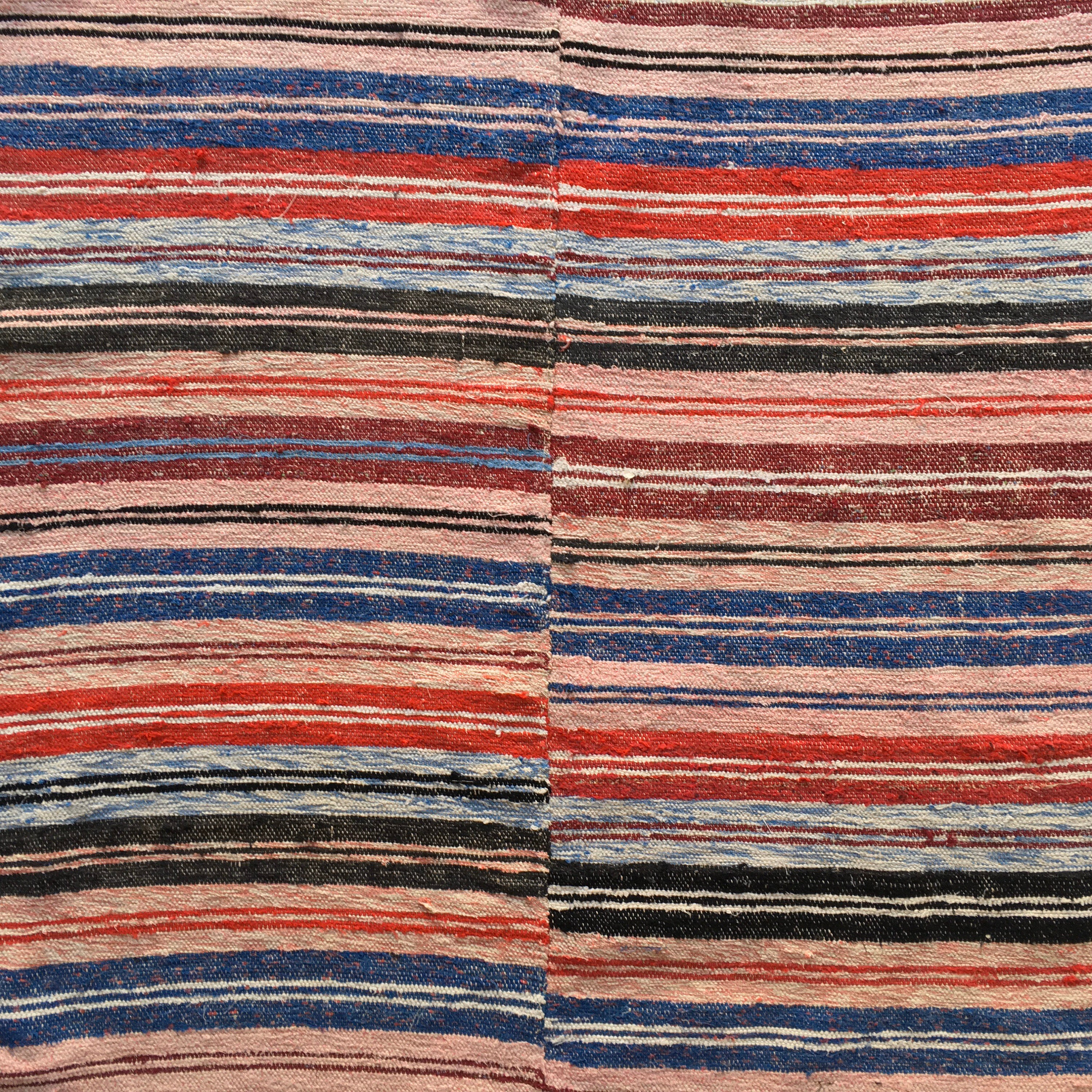 Vintage Swedish Rag Rug Double Width Multi Coloured Stripey Rag Rug