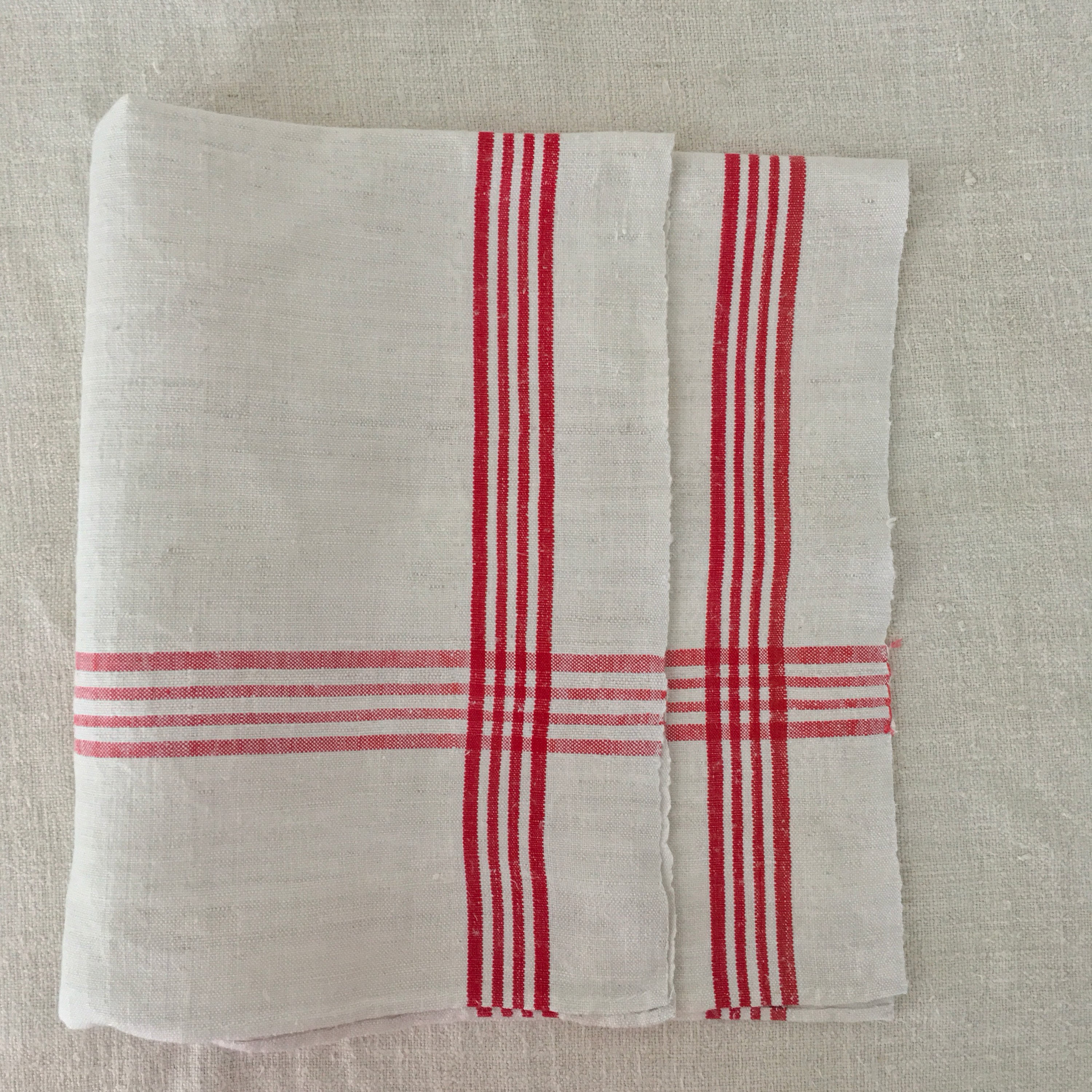 Red Stripe Tea Towel Linen Vintage Fabric Handmade Linen