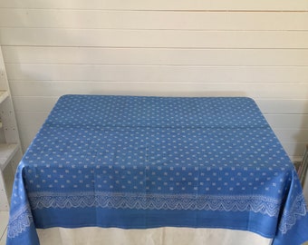 BDT1805 Hand Blocked and Hand Blue Dyed Fine Cotton Tablecloth using Traditional Techniques