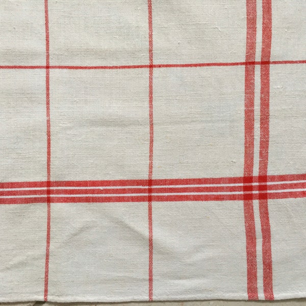 Red Stripe Tea Towel Linen Vintage Fabric Handmade Linen NTT1508