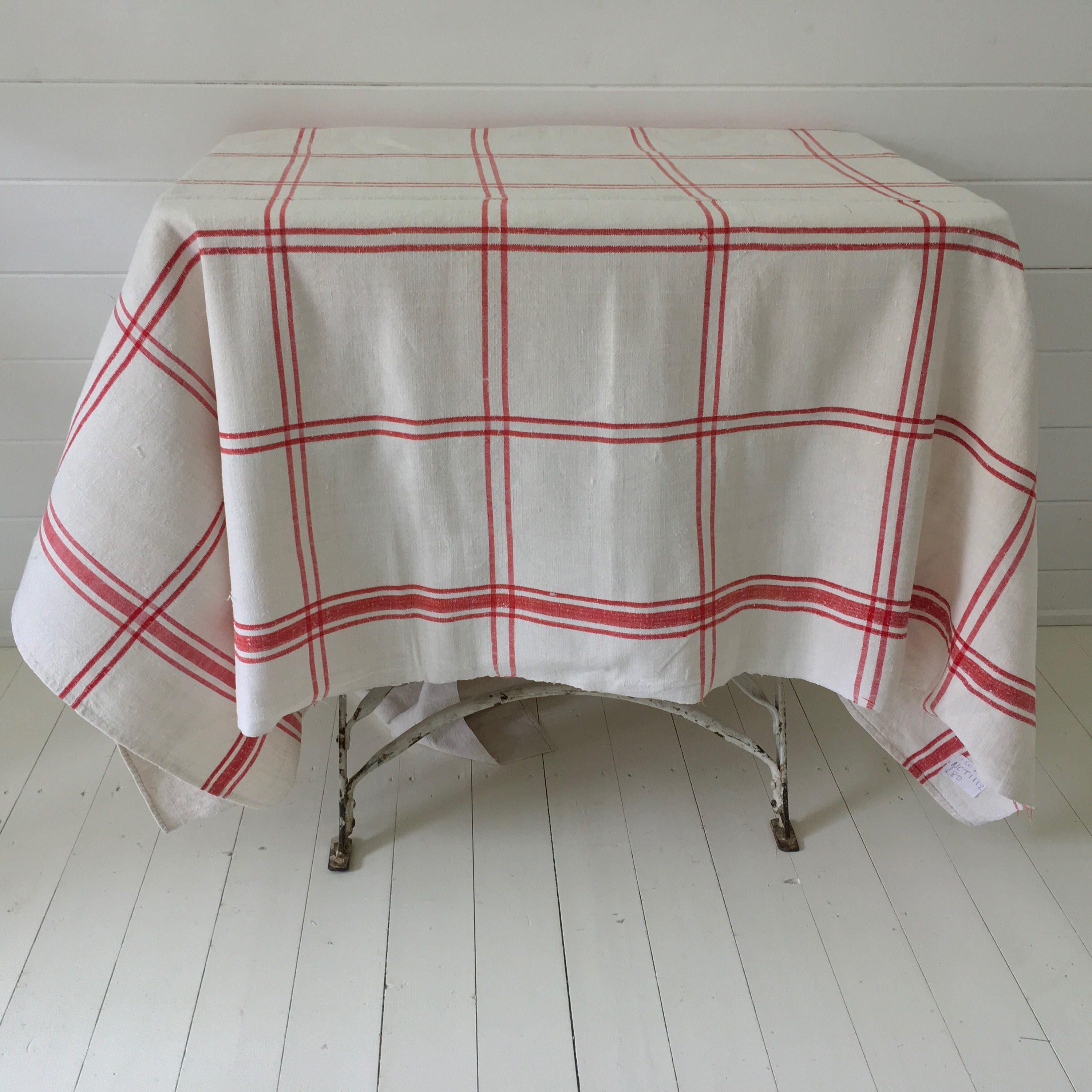 NCT1112 Red Stripe Tablecloth Linen for Cafe Tables Small Tables with  Monograms Vintage Fabric Handmade Linen