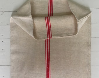 Red Stripe Linen Grainsack Natural Sandstone Vintage Grain Sack Sewing Projects Upholstery Bath Mat Cushions NS2158 Washed and Ready to Go