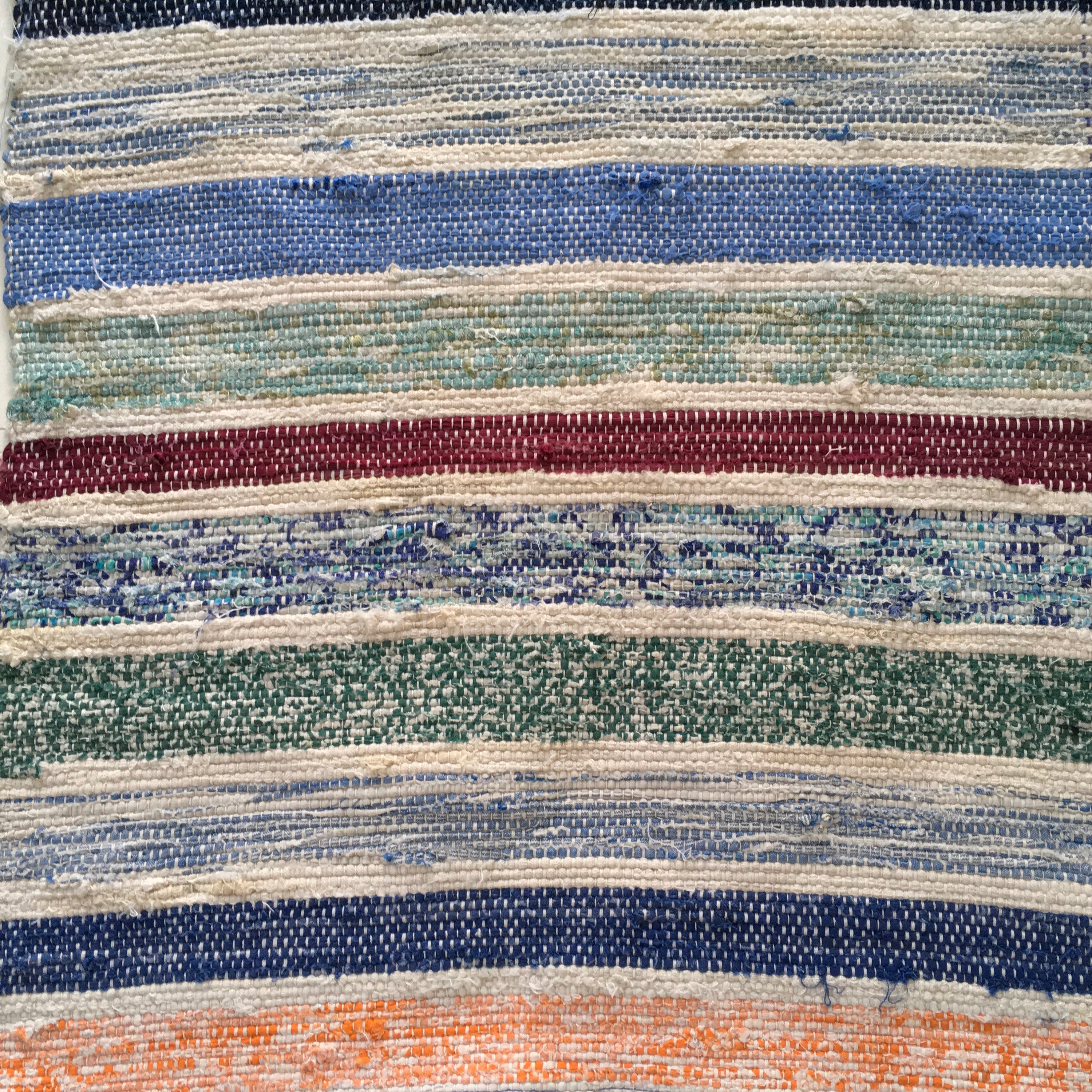Vintage Swedish Rag Rug in Pale Blues,Greens Colored Stripey