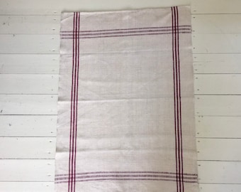 Maroon Stripe Tea Towel Linen Vintage Fabric Handmade Linen NTT1910