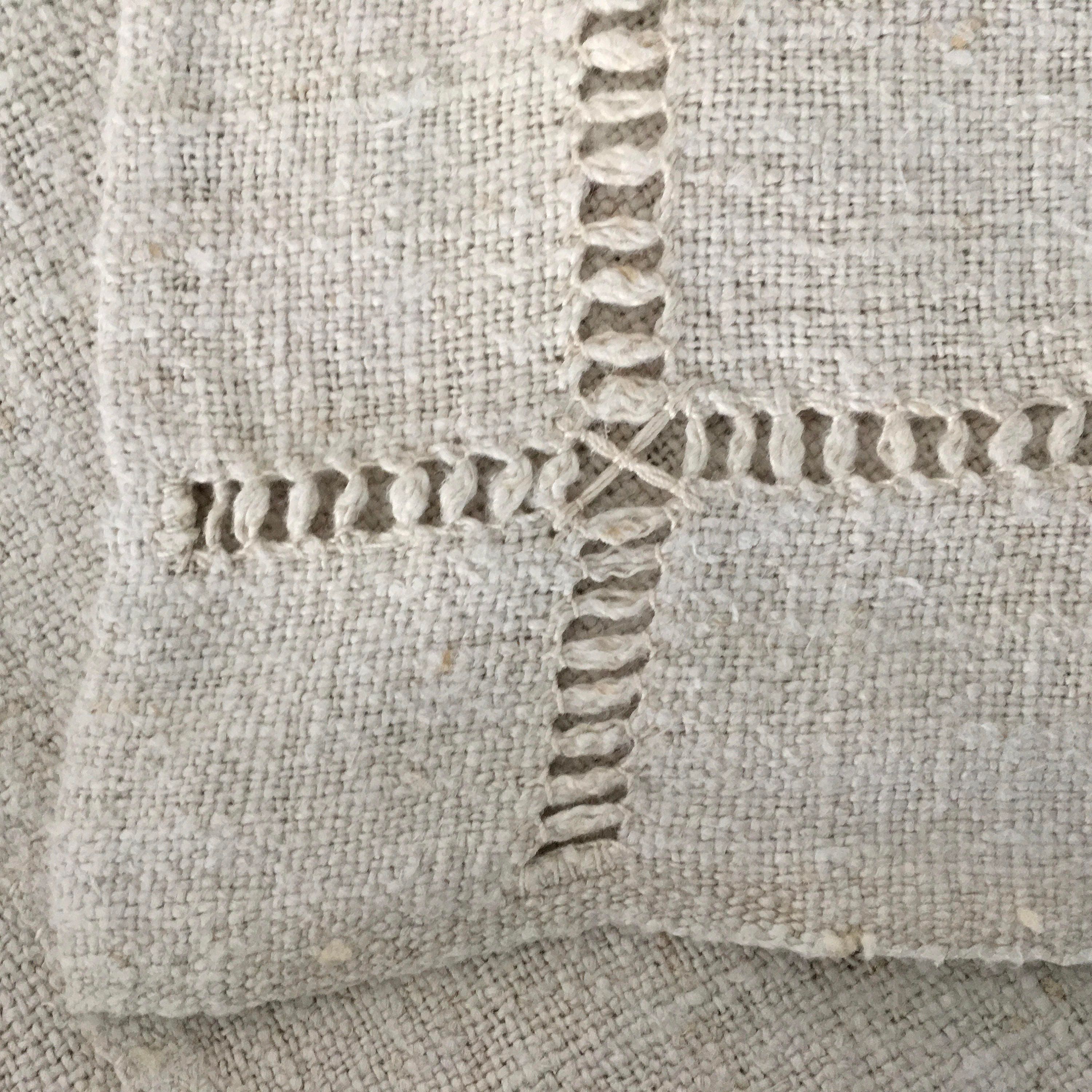 NCT1712 Red and Mustard Stripe Tablecloth Linen for Cafe Tables Small Tables with Monograms Vintage Fabric Handmade Linen
