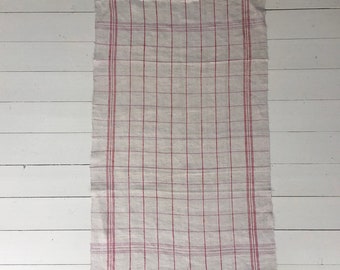 Red Checked Stripe Tea Towel Linen for with 'SE' Monogram