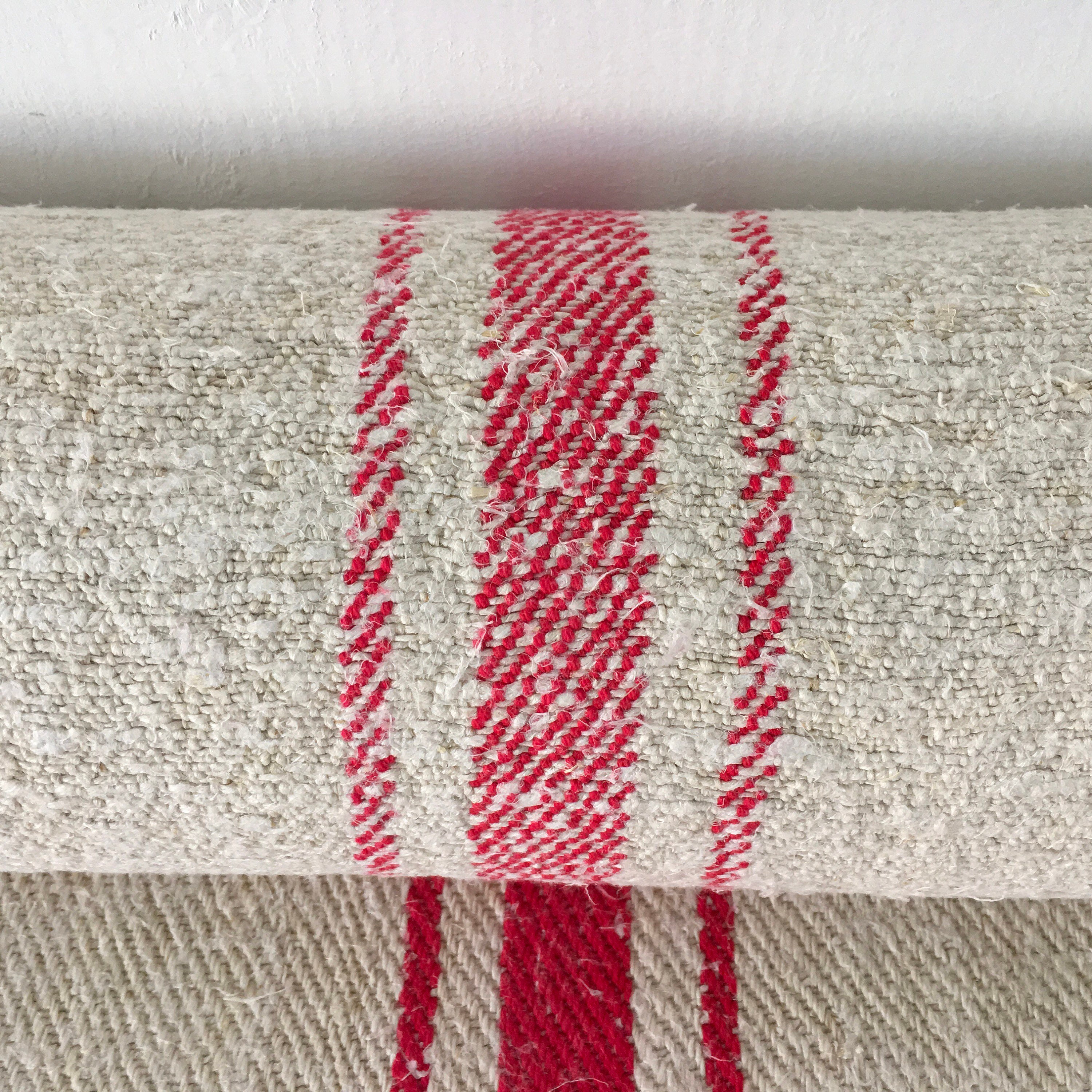 Red Stripe Vintage Linen By the Metre