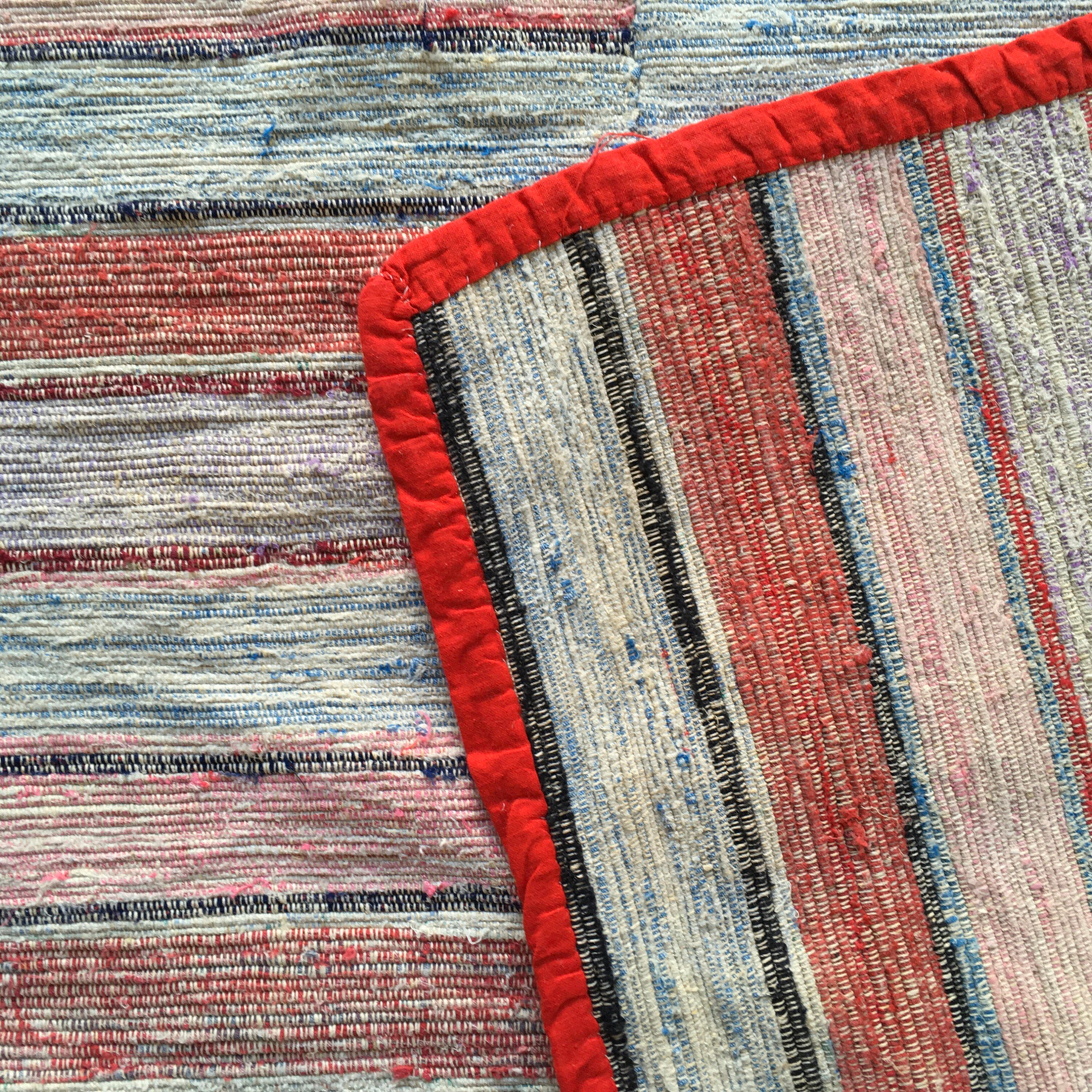 Vintage Swedish Rag Rug Double Width Multi Coloured Stripey Rag Rug