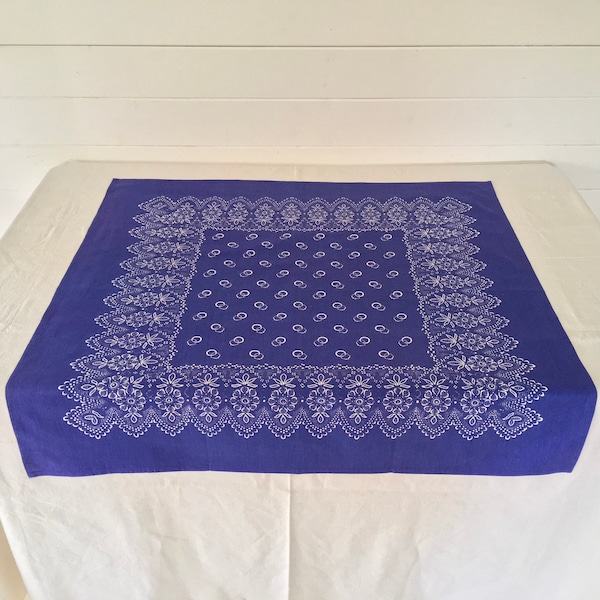 Hand Blocked and Hand Blue Dyed Fine Cotton Tablecloth using Traditional Techniques and Tools, with a Floral Design BDT1904
