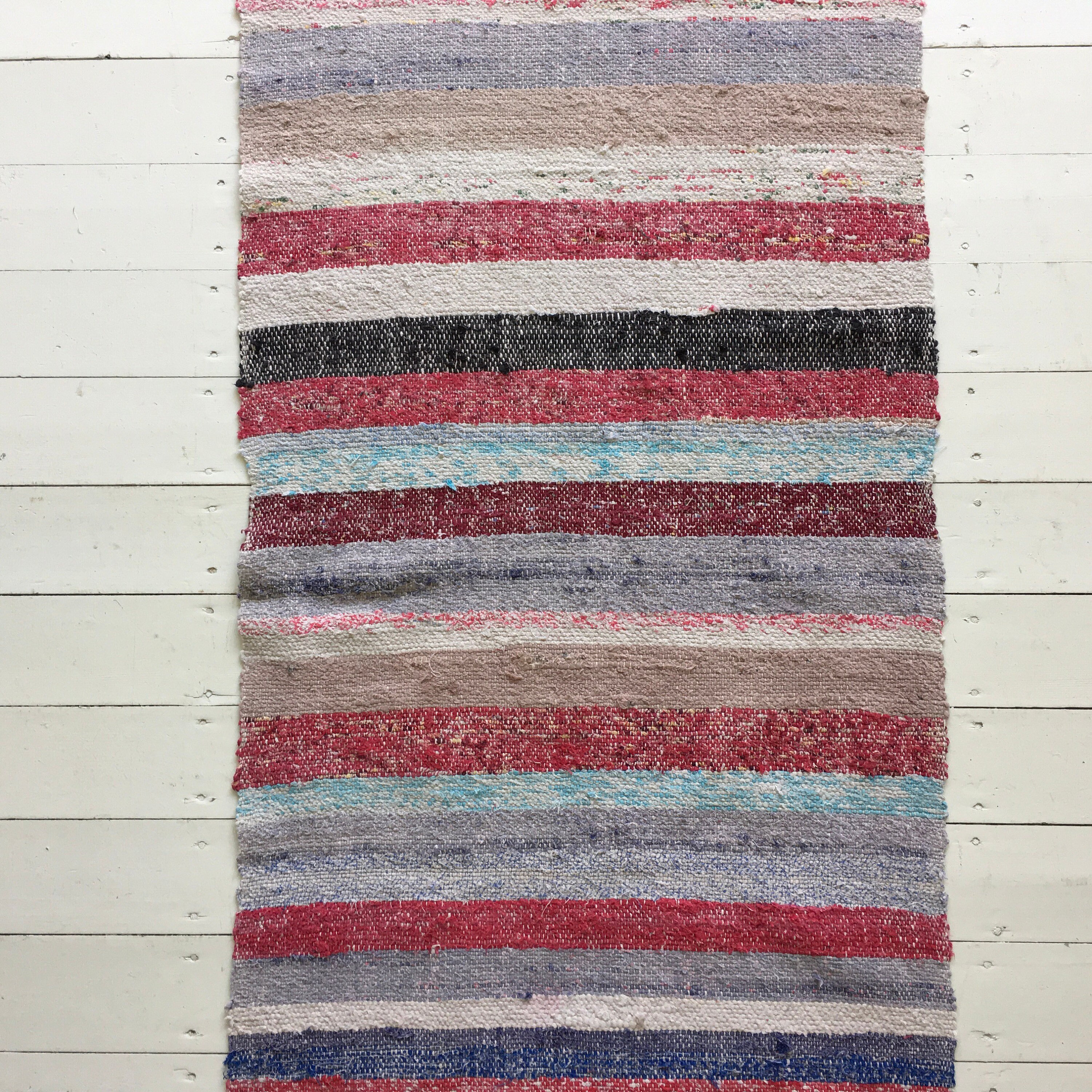 RR1825 Vintage Swedish Rag Rug in Colored Stripey Rag Rug