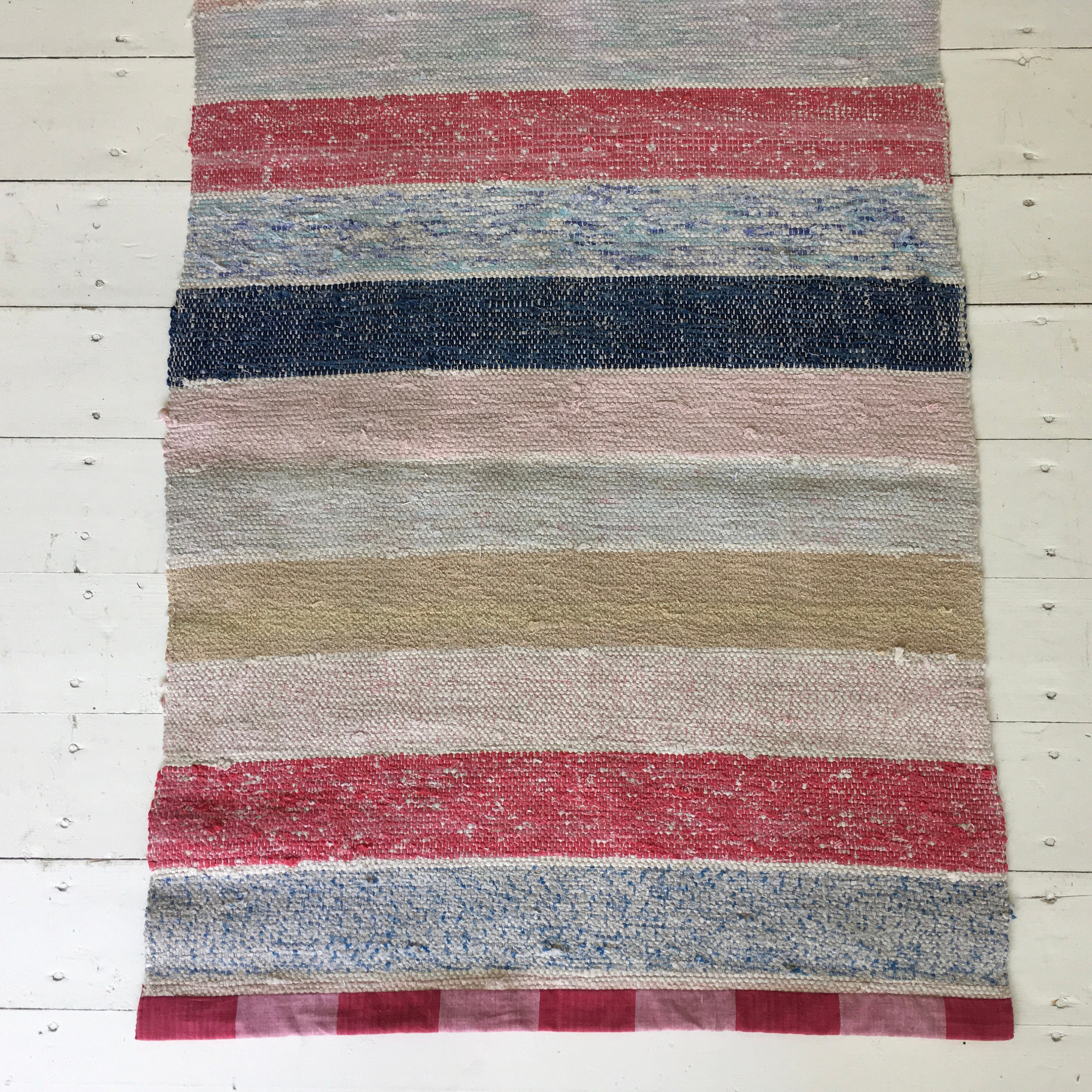 RR1829 Vintage Swedish Rag Rug in Colored Stripey Rag Rug