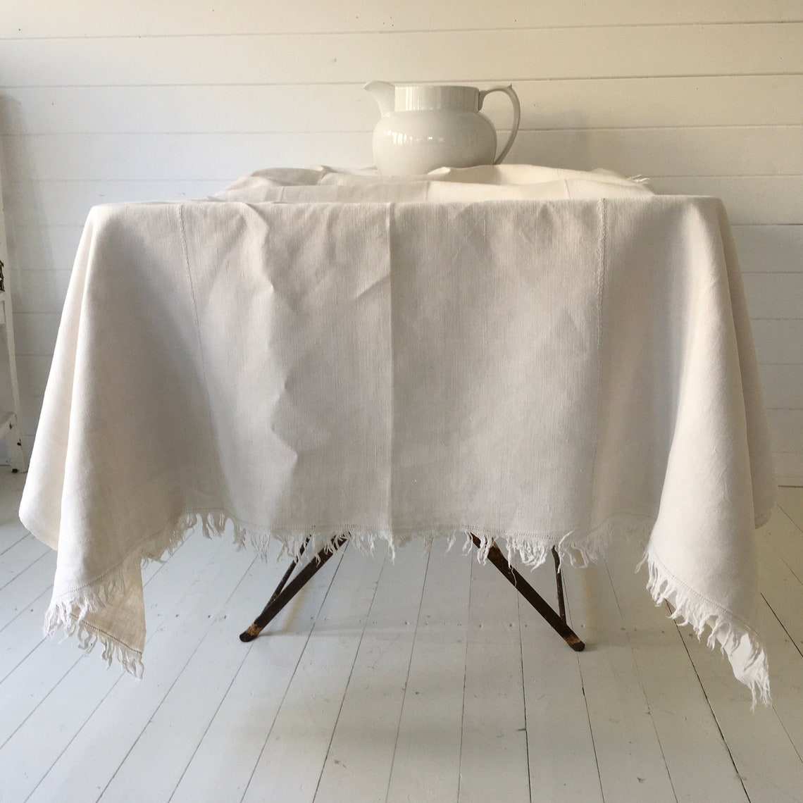 Off White Tablecloth Sheet Fine Hand Spun Linen with Open Etsy