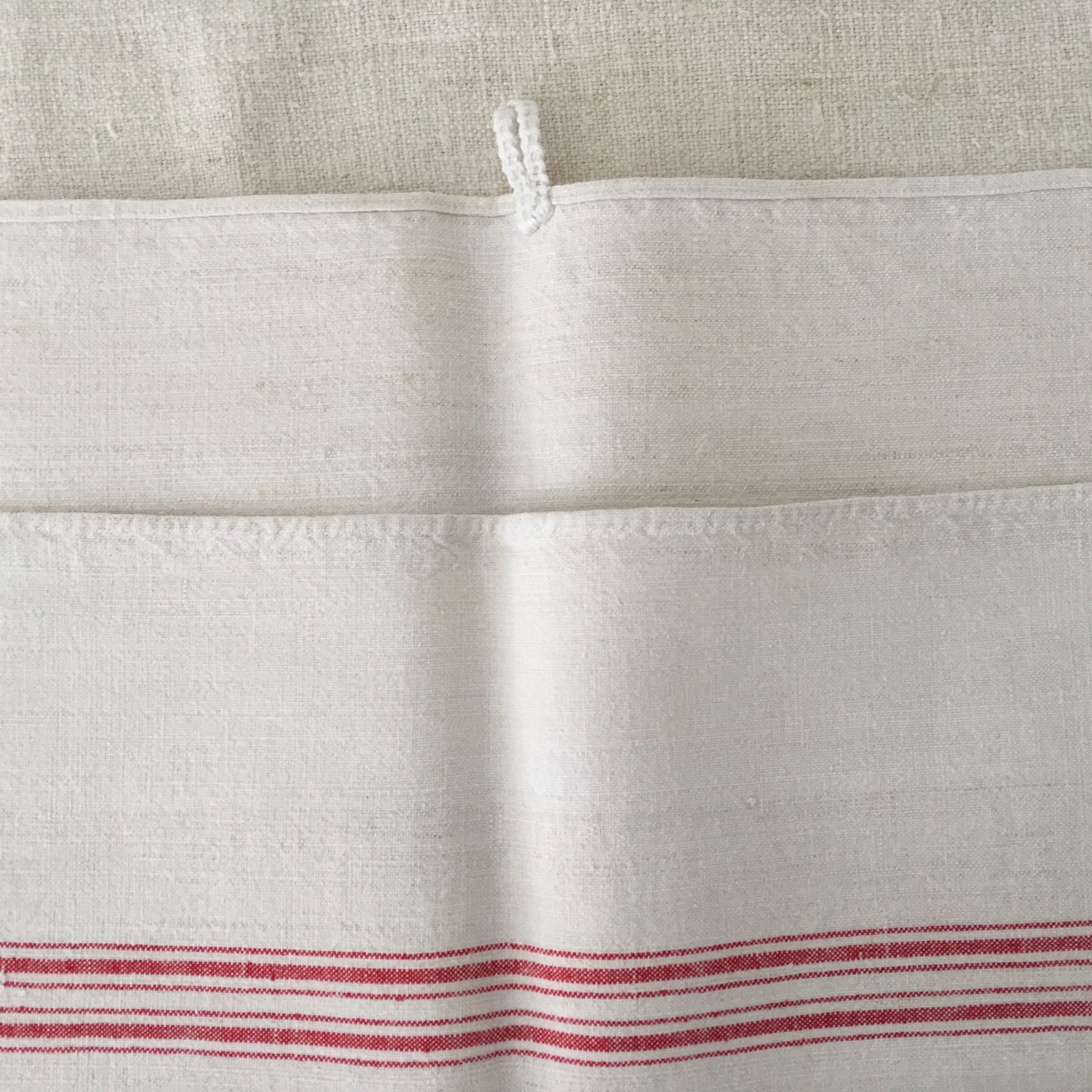 Red Stripe Tea Towel Linen Vintage Fabric Handmade Linen