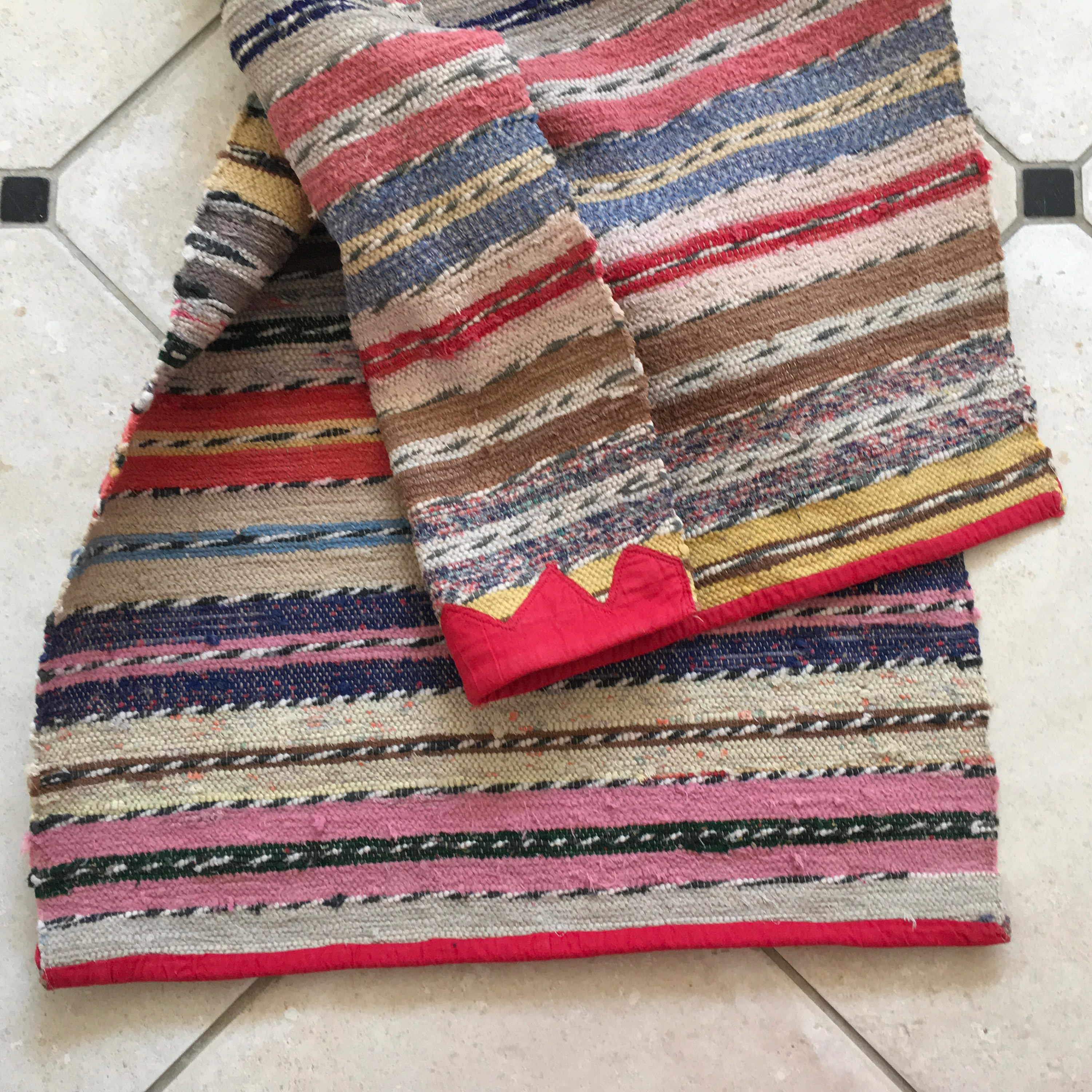 Vintage Swedish Rag Rug with Multi Colored Stripes Twist Weave