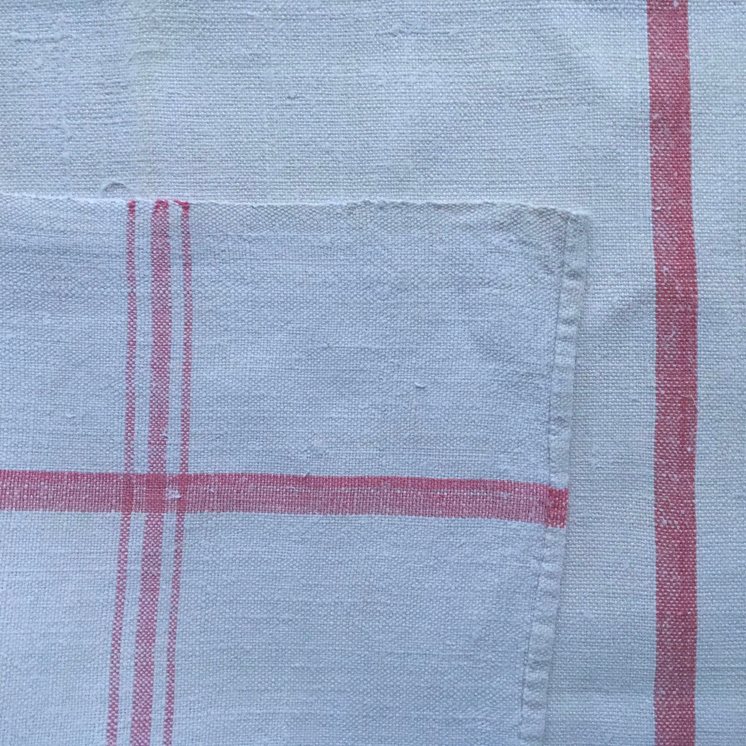 Red Stripe Tea towel Linen for with 'GE' Monogram Vintage Fabric Handmade Linen