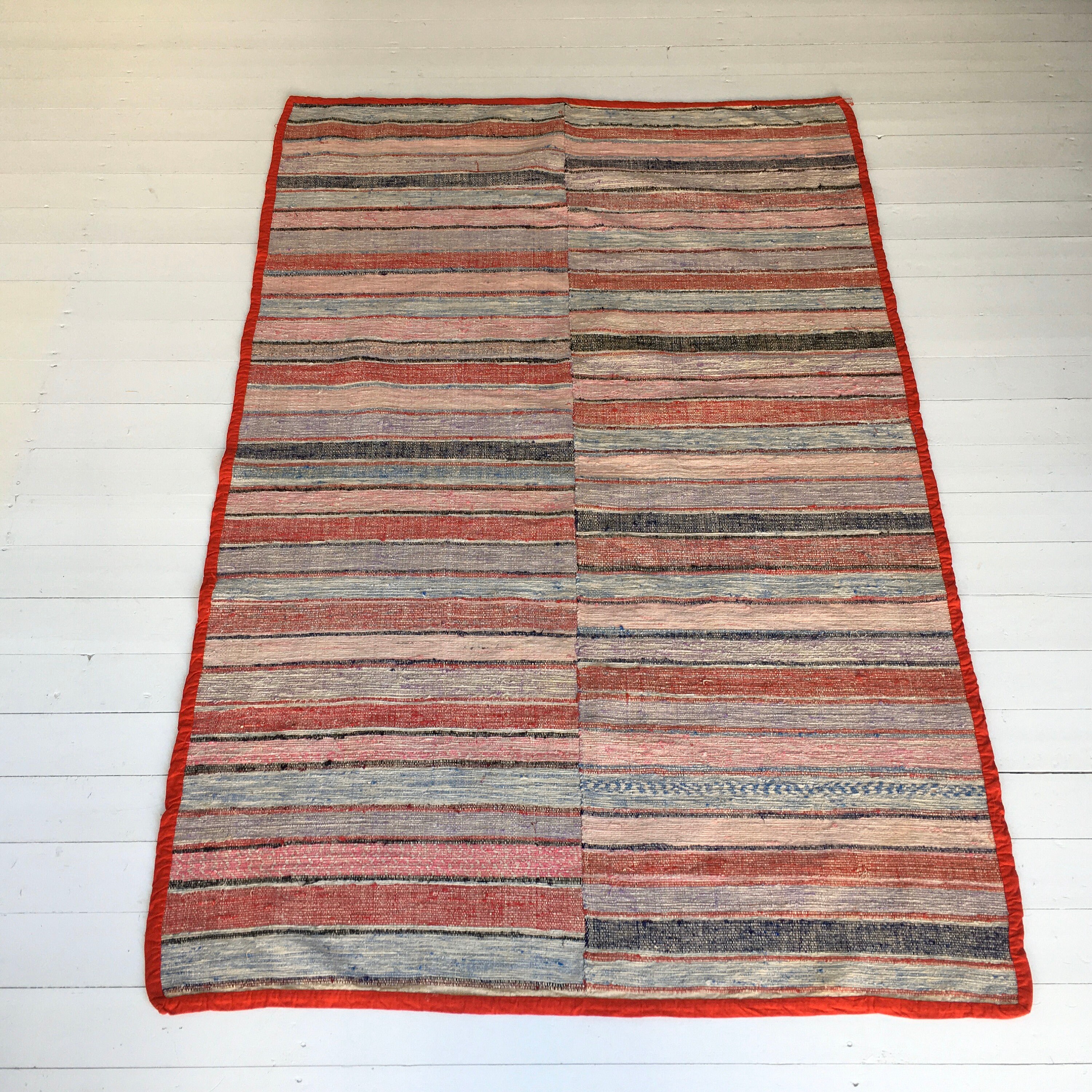 Vintage Swedish Rag Rug Double Width Multi Coloured Stripey Rag Rug