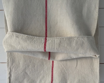 Off White Pink Red Stripe Vintage Linen Grainsack Fabric Sewing Projects Upholstery Bath Mat or Laundry Bag NS2163 Washed and ready to Go