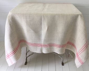 NCT1301 Pinky-Red Stripe Vintage Linen Tablecloth