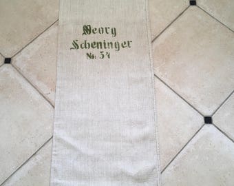 NS1614 Twill Natural Limestone Vintage Linen Grainsack with Green Printed Lettering